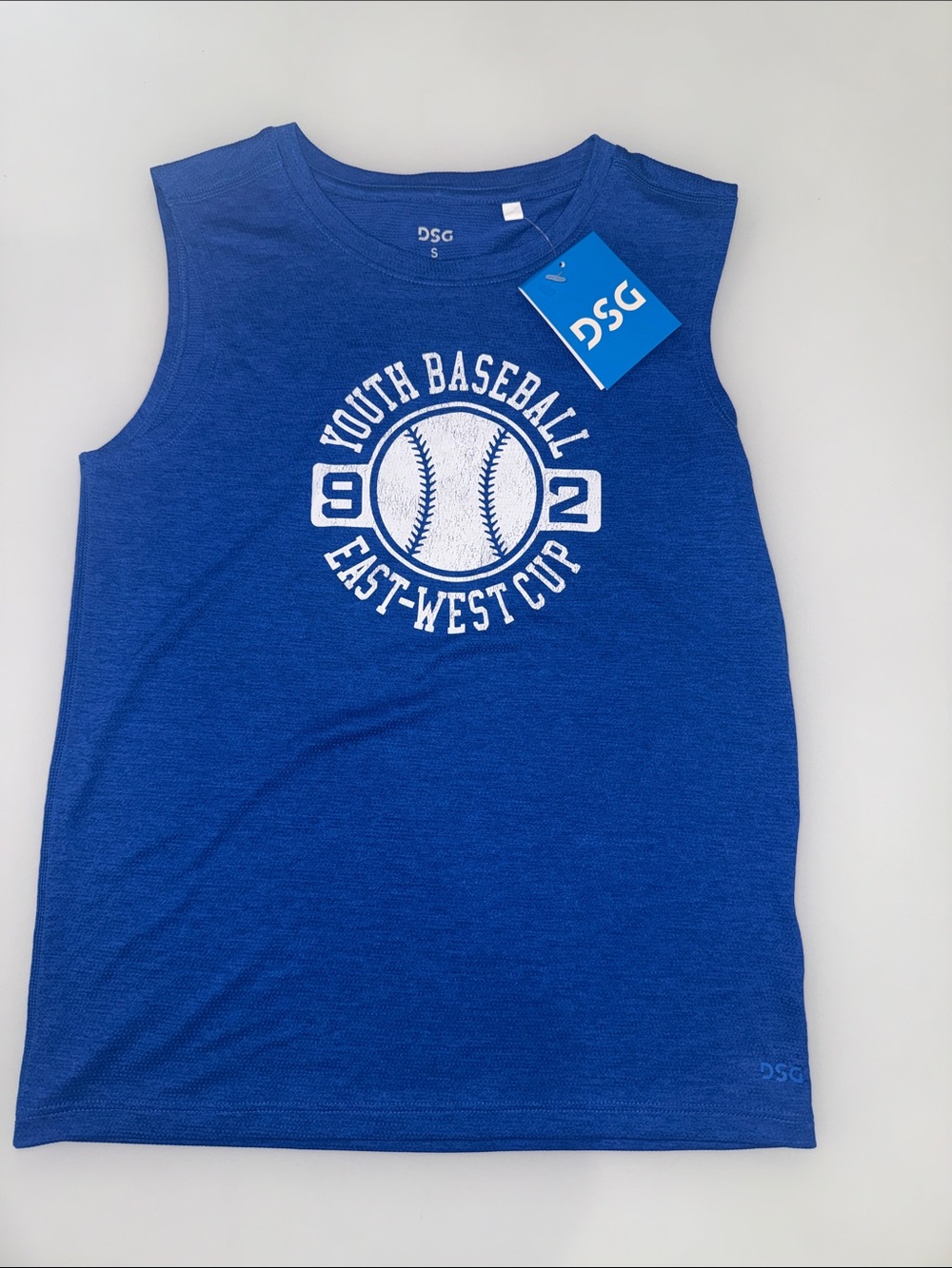 DSG Royal Blue Youth Baseball Tank Top with White Graphic